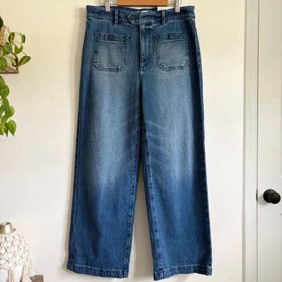 LOFT Sailor High Rise Wide Leg Crop Jeans in Vintage Indigo NEW - Picture 2 of 6